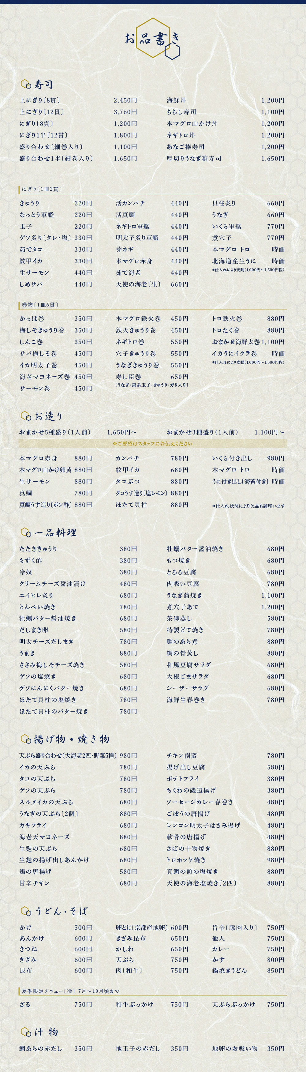 近鉄奈良線 東花園駅から徒歩15分　寿し臣